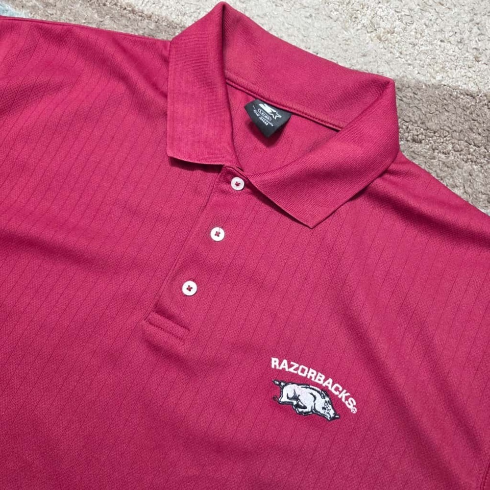 Arkansas Razorbacks Polo Shirt Men’s Large Red Embroidered Hog Logo Starter